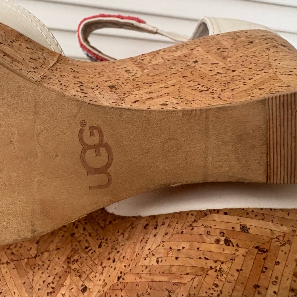UGG White Platform Wedge Sandal with Beaded Ankle. Good condition size 8 - Picture 6 of 13